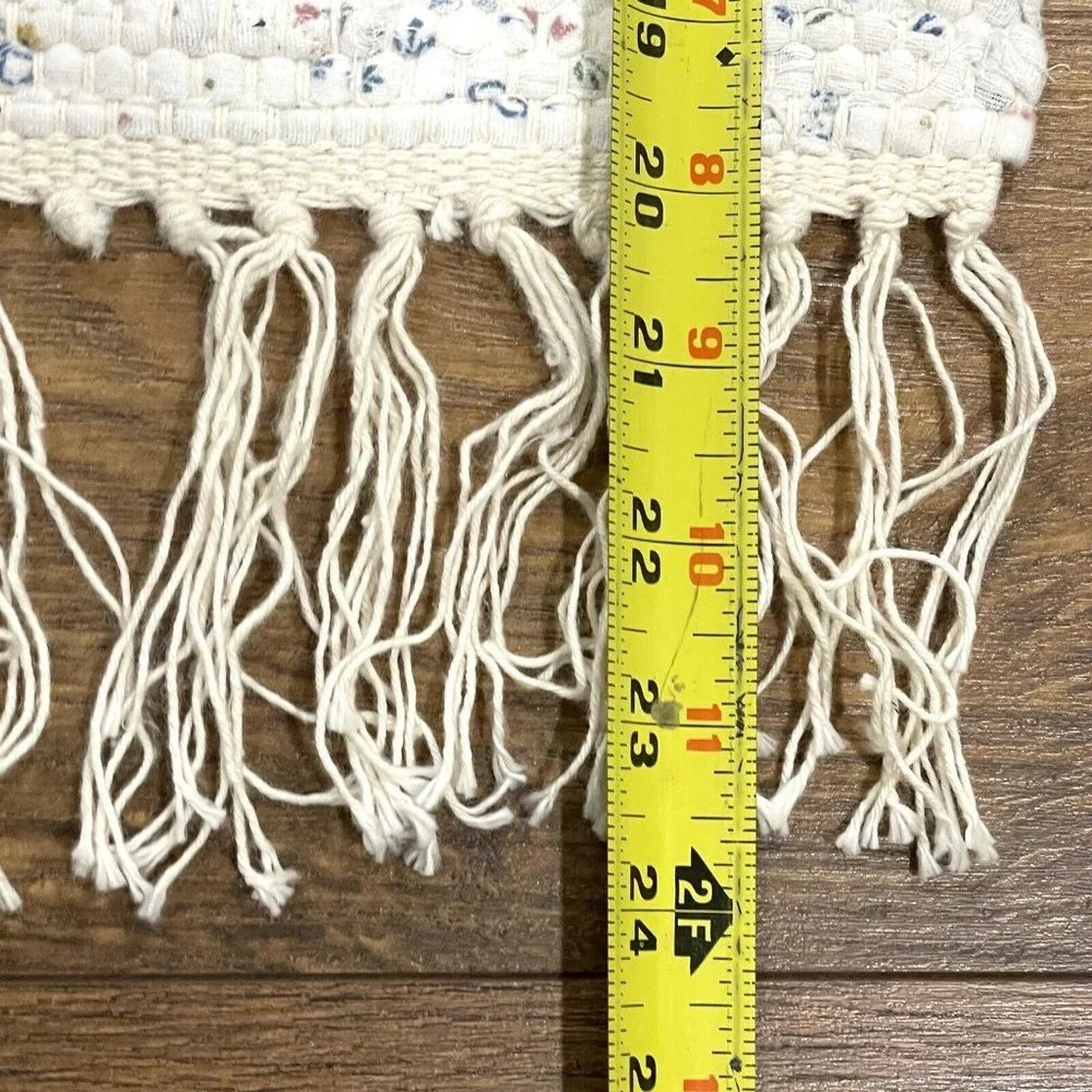 NEW Handmade Woven Rag Rug 20x26 Fringe Tassel‎ Throw Cotton Striped Green Ivory